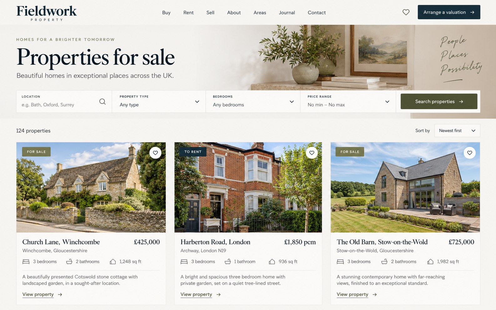 Fieldwork Property homes for sale listings concept