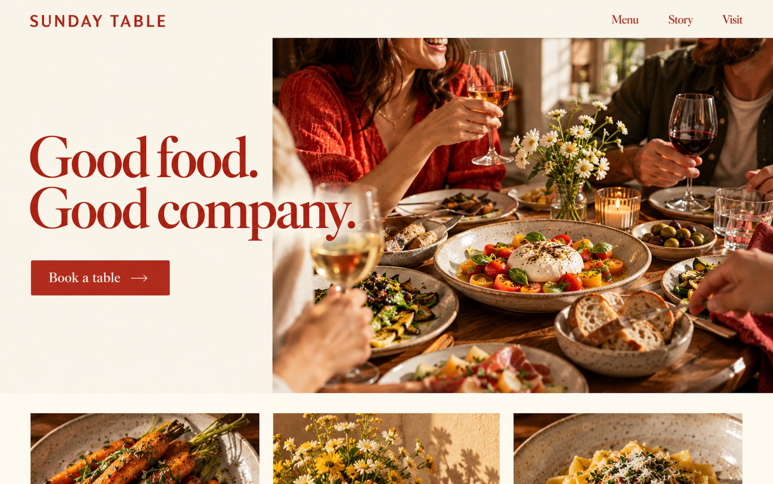 Sunday Table neighbourhood restaurant website homepage concept